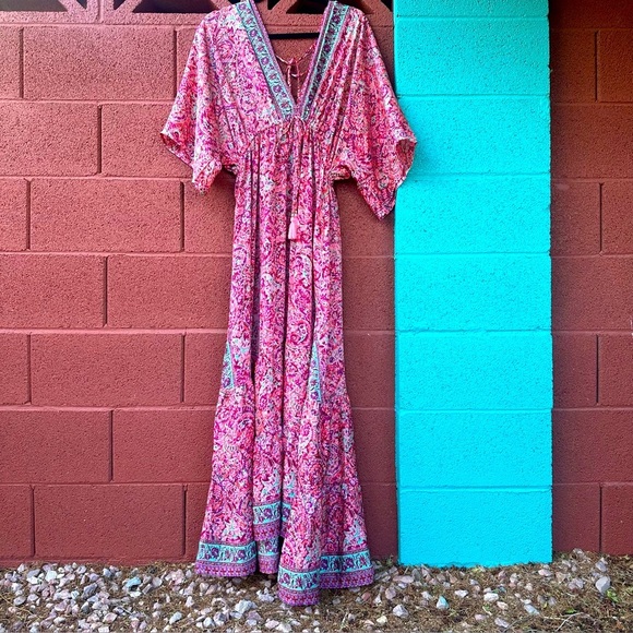 Boho Maxi Dress | Coverup Womens L Colorful Paisley Floral - Picture 1 of 10